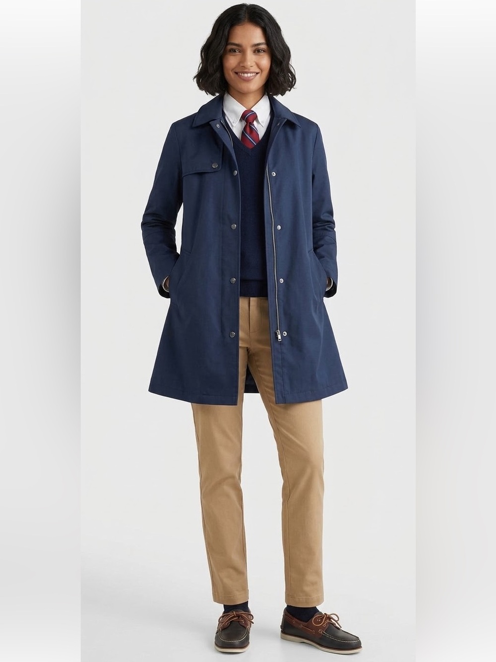 Tommy Hilfiger Classic Navy Trench Coat Old Money Raincoat Removable Minimalist